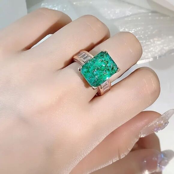 ✨🆕✨ Luxury Boho Green Simulated Zircon S925 Stamped Ring✨ - Picture 8 of 14